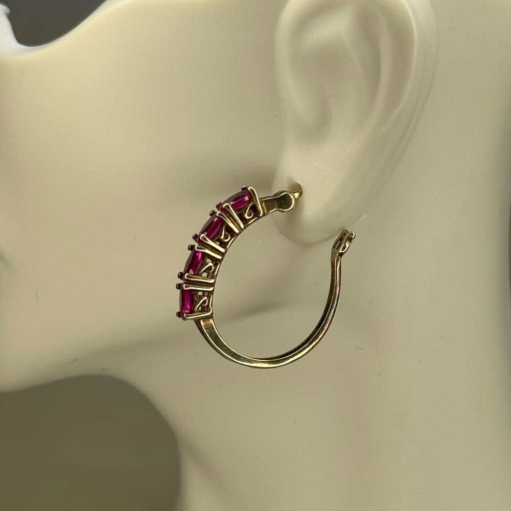 925 Silver Goldtone Lab Created Ruby Earrings - image 8